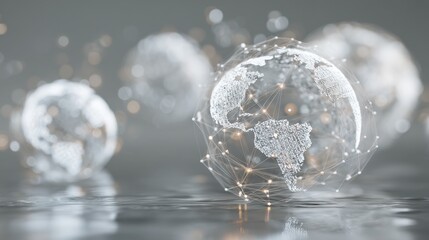Abstract representation of interconnected global networks with glowing dots forming a digital Earth surrounded by modern technology and creativity