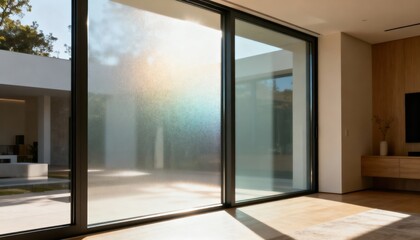 Obraz premium Medium shot of clear smart glass windows dynamically adjusting to sunlight for optimal natural lighting indoors