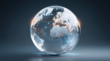 Futuristic Digital Globe Illustrating Global Connectivity, Technology, and Data Exchange with Bright Lights Over Major Continents and Countries