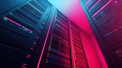 Data Center Server Racks with Neon Lighting