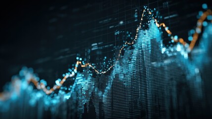 Abstract Digital Data Visualization with Blue and Orange Graphs Representing Financial Trends and Market Analysis in a Modern Financial Environment