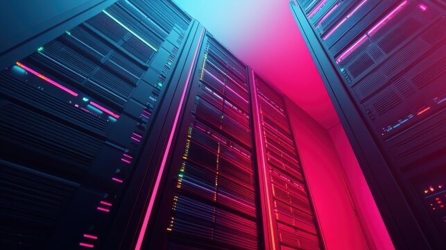 Data Center Server Racks with Neon Lighting