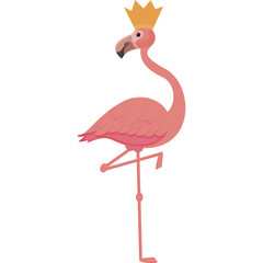 Pink Flamingo Standing On One Leg Wearing A Golden Crown And Looking Majestic In A Studio Setting