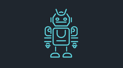 Naklejka premium A teal outline illustration of a robot standing upright against a dark background