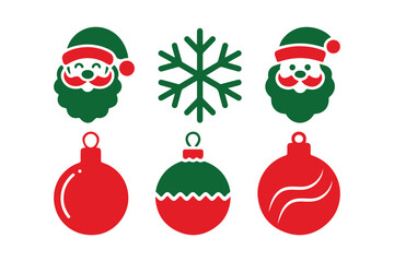 Festive christmas ornaments and santa claus icons
