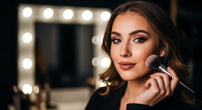 Professional Makeup Artist Applying Blush for Glamorous Look
