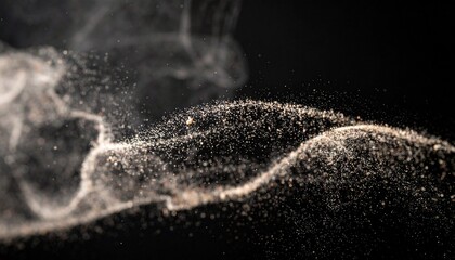 Macro photo of dust particles in air, isolated on black background