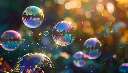 Macro photo of iridescent bubbles, zoom, close up