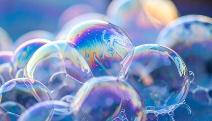 Macro photo of iridescent bubbles, zoom, close up