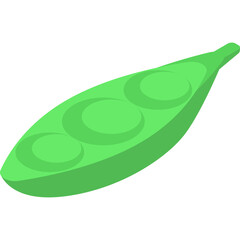 A Bright Green Pea Pod With Three Visible Peas Inside Set Against A Clean White Background With A Subtle Shadow Effect
