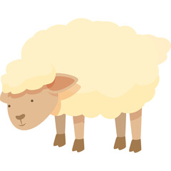 A Fluffy Light Yellow Sheep Standing on Four Legs with Brown Hooves and Ears and a Simple Cartoon Face on a Transparent Background