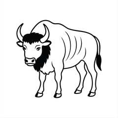 Black and white vector illustration of a standing ox animal