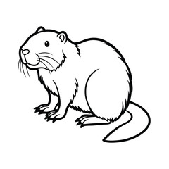 Cartoon Beaver Illustration in Black and White Outline Style