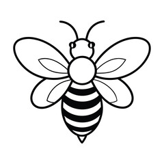 Graphic illustration of a bee in black and white design