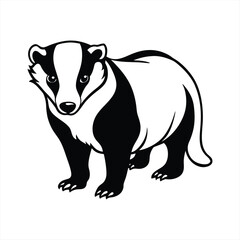 Black and white badger illustration of a forest animal