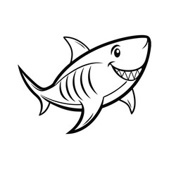Cartoon Shark Outline Illustration with Happy Expression for Kids Designs