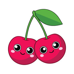 Cute cherry twins illustration with happy faces and vibrant colors