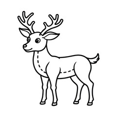 Cute cartoon reindeer illustration on white background vector outline art