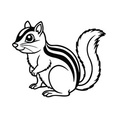 Cute Cartoon Chipmunk Vector Illustration Black and White Outline Graphic