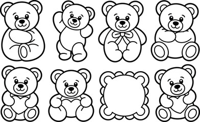 Cute Teddy Bear Outlines Collection Vector Illustration Cartoon Design Art