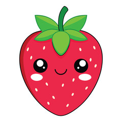 Cute strawberry illustration with adorable eyes and happy smiling face