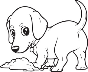 Playful puppy digging in the dirt, a charming illustration perfect for children's books, pet-related marketing, and heartwarming designs, evoking joy and innocence