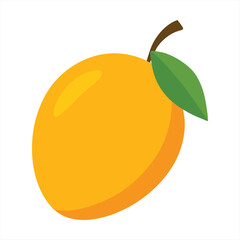 Isolated cartoon style yellow mango with a leaf on white background