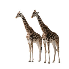 Fototapeta premium Two giraffes with distinctive patterns standing close to each other in a natural environment.