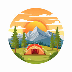 camping scene mountains sunset tent trees outdoor trip