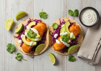 Crispy Fish Tacos with Avocado, Red Cabbage, Cilantro, and Lime – Authentic Mexican Street Food