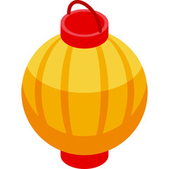 Red and Yellow Isometric Chinese Lantern with Transparent Background and Vertical Stripes in a Festive Design