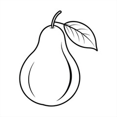 Simple black and white pear outline with leaf vector illustration