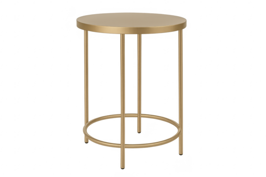 Gold metal round end table furniture white background