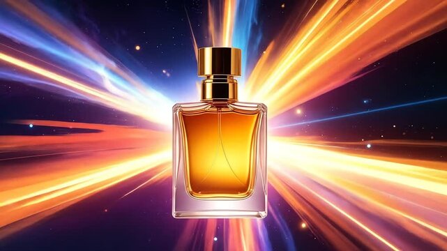 Luxury Perfume Bottle Glowing with Energetic Light Streaks.