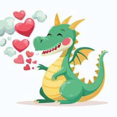 Obraz premium Happy green dragon blowing red heart with transparent background