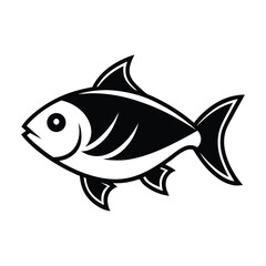 Minimalistic black and white fish vector illustration isolated on white background