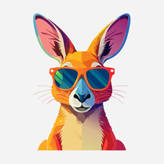 Kangaroo wearing colorful sunglasses with transparent background
