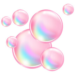 3D pink collagen bubble spheres, glossy jelly orbs with pearly foam and sparkling liquid drops.
