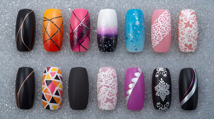 Glitter Nail Design Collage with Elegant Artistic Presentation