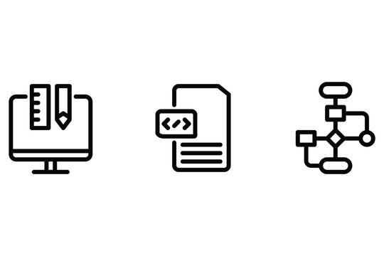 Web development icon set &ndash; Web design, programming file, and flowchart