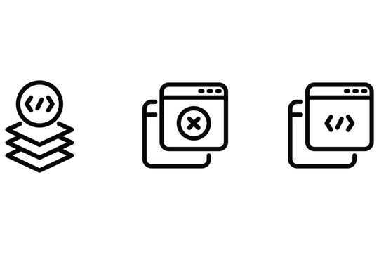 Web development icon set &ndash; Web layer, web error, and web programming
