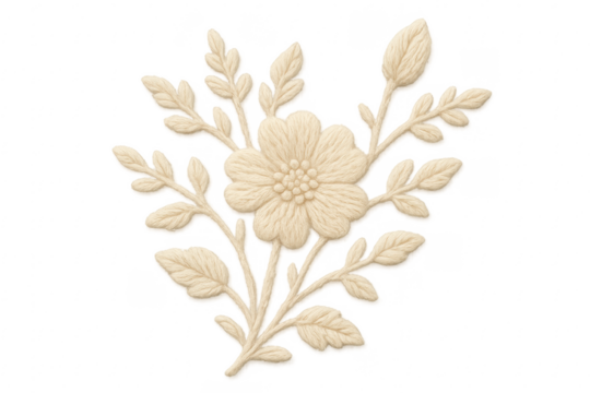 Embroidered flower design showing thread needlework craft