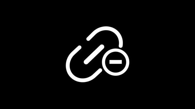 White Link Icon with Minus Symbol on Black Background delete