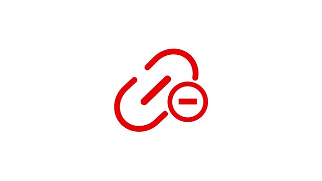 Red Link Icon with Minus Symbol on White Background delete