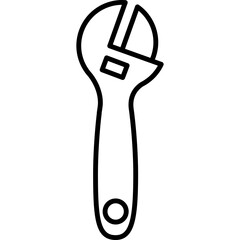 Adjustable wrench tool outline graphic illustration on a clean transparent background