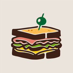 fun simple sandwich cartoon logo isolated drawing line style sketch classic vintage design illustration