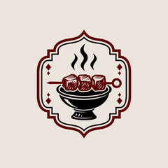 fun simple skewer BBQ grill cartoon logo isolated drawing line style sketch classic vintage design illustration