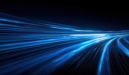 abstract blue light lines background with a speed effect, a digital technology and data concept Generative AI