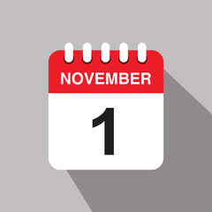 1 november calendar date icon. vector illustration with shadow design