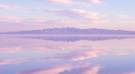 Fototapeta premium Pink And Purple Sunset Over Calm Lake With Mountain Reflection